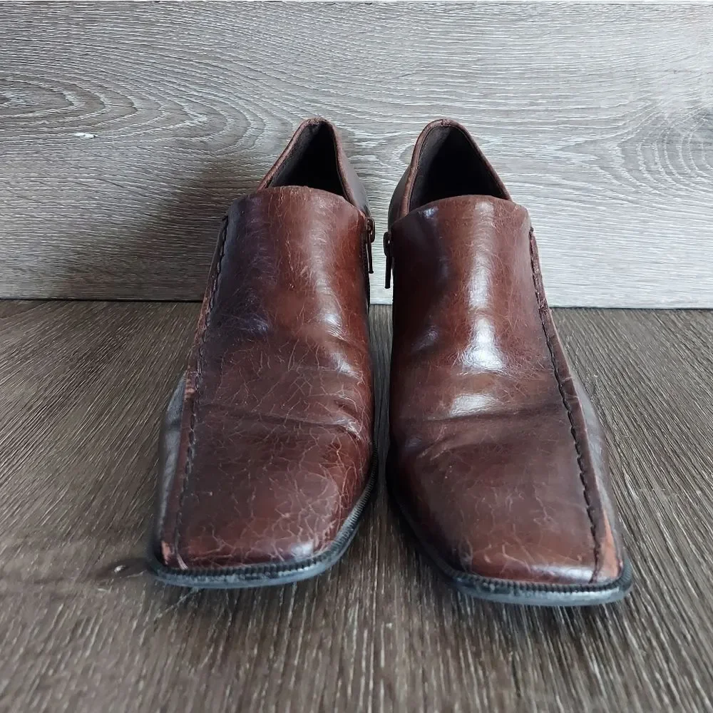 Franco Sarto Vintage Brown Square Toe Side Zip Pumps 6.5